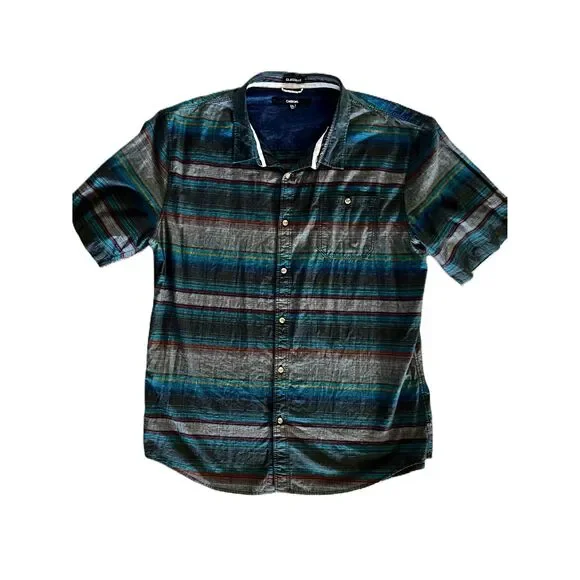 Carbon Mens Multicolor Button Up Short Sleeve Classic Fit Cotton XXL Color Block - Picture 2 of 10